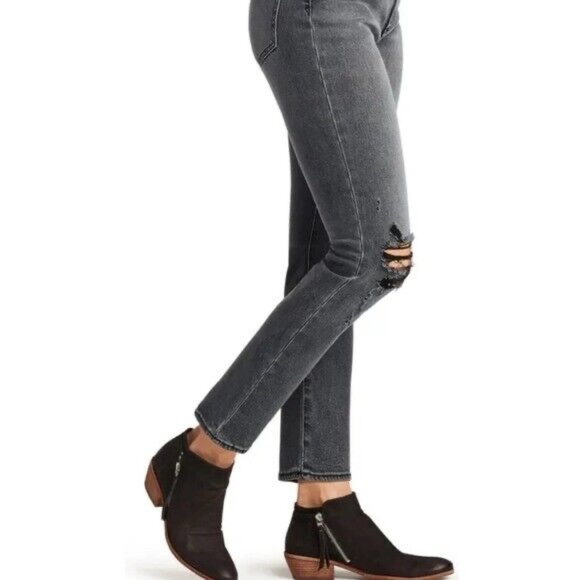 New Sam Edelman High Rise Ripped Stiletto Straight Leg Jeans Xtna Grey Size 30 - Picture 4 of 16